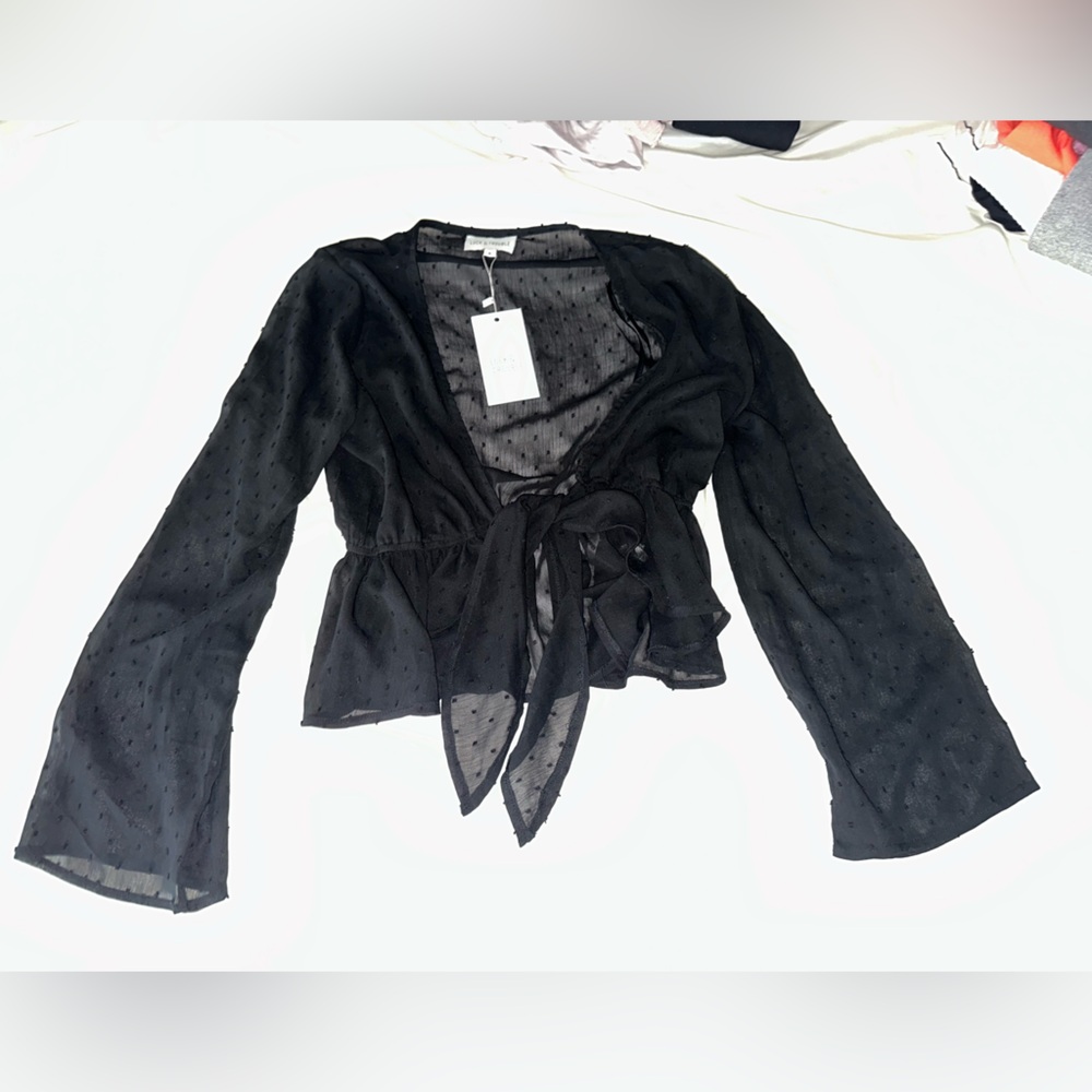 Long sleeve front tie see through top